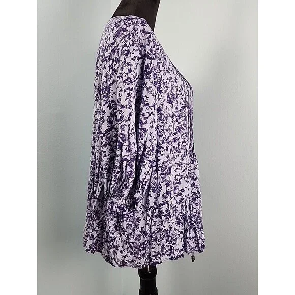 Knox Rose Size x1 Blue Floral V-Neck Ruffled Boho Top Shirt Peasant Blouse Tie - Picture 8 of 15